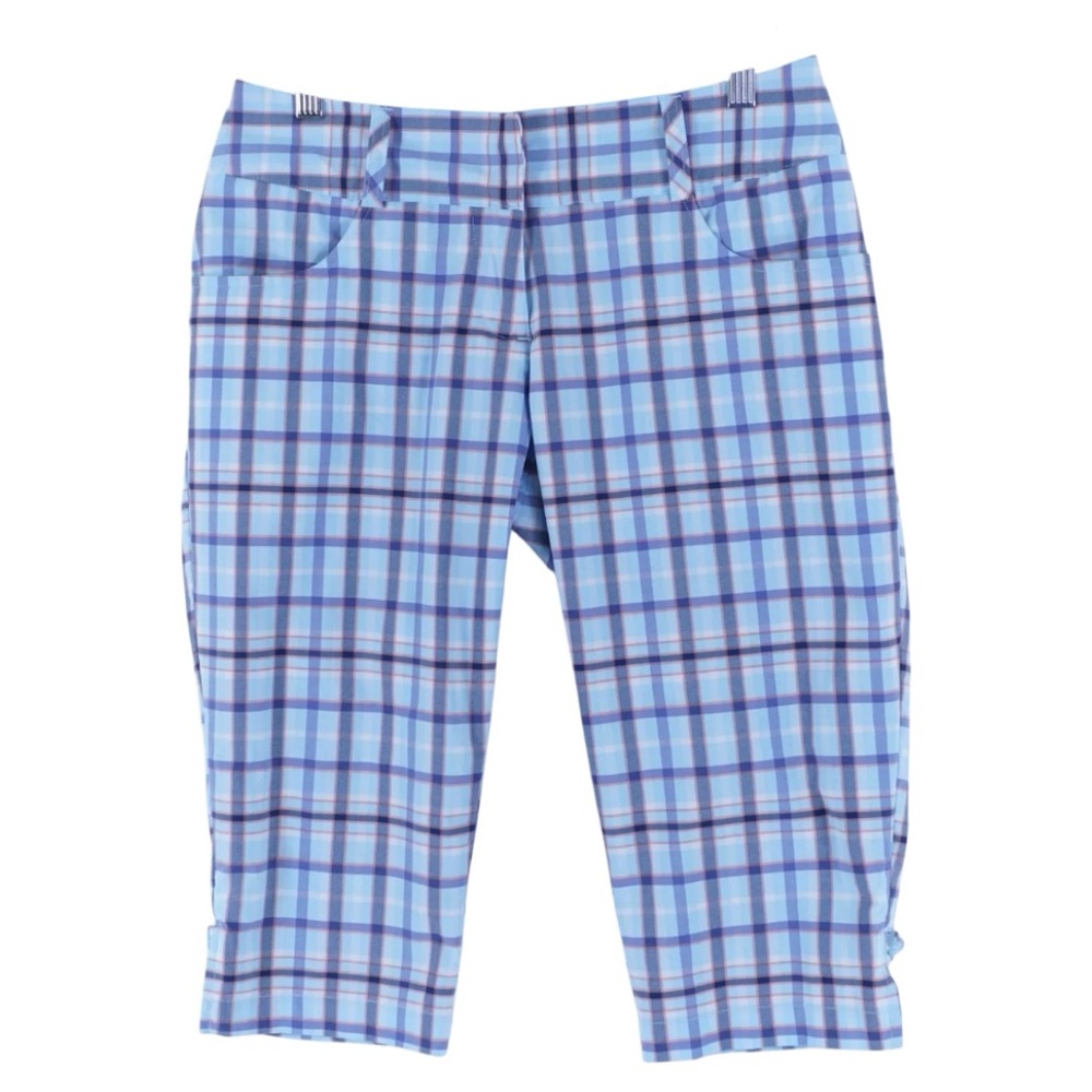 Adidas Climalite Blue Plaid Capri Short Pant Size 6 Low Rise